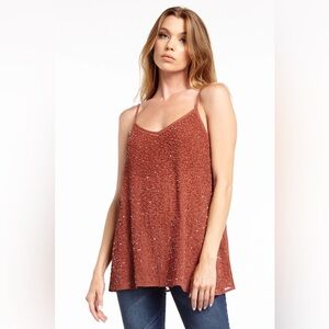 NWT Aratta Silent Journey Copper Brown Beaded‎ Chiffon Cami Size Medium